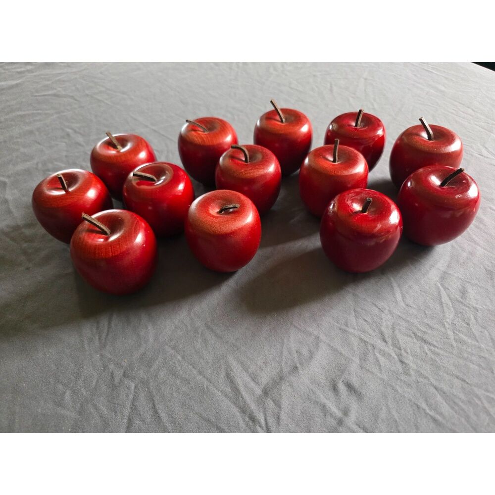 Lot of 12 Primitive Turned Solid Wood Decorative Red Apples Bowl Fillers Decor